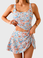 Women Tankini Swimsuit Tummy Control Two Piece Bathing Suit High Waisted Tank Top with Swim Skirt