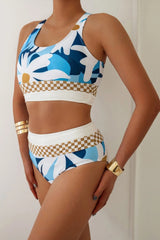 Women High Waisted Bikini Sets Two Piece Swimsuit Color Block Sporty Athletic Moderate Coverage Bathing Suits