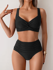 Women High Waisted Bikini Sets Twist Front Two Piece Swimsuit Ruched Tummy Control Bathing Suits