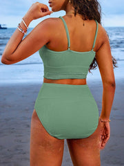 Women 2 Piece Bikini Set High Waisted Color Block Swimsuit Beach Scrunch Ribbed Bathing Suit