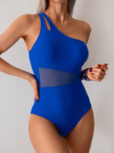 Women One Piece Swimsuits Tummy Control Mesh Patchwork Bathing Suit One Shoulder Adjustable Straps