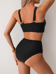 Women High Waisted Bikini Sets Twist Front Two Piece Swimsuit Ruched Tummy Control Bathing Suits