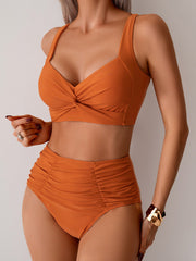 Women High Waisted Bikini Sets Twist Front Two Piece Swimsuit Ruched Tummy Control Bathing Suits