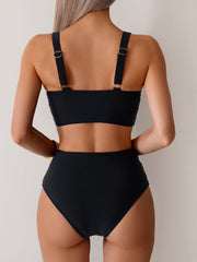 Women High Waisted Bikini Sets Solid Pleated 2 Piece Swimsuits Sexy Beach Sets with Removable Pads