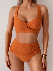 Women High Waisted Bikini Sets Twist Front Two Piece Swimsuit Ruched Tummy Control Bathing Suits