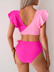 Women High Waisted Bathing Suits Tummy Control Two Piece Swimsuits Ruffle Bikini Sets Criss Cross Ruched Swimwear