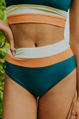 Women High Waisted Bikini Sets Two Piece Swimsuit Color Block Sporty Athletic Moderate Coverage Bathing Suits