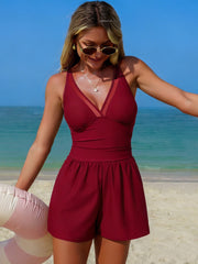 Women Swim Rompers with Built in Bra One Piece V Neck Tummy Control Bathing Suit