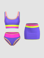 Women Tummy Control 3 Piece Swimsuit with Skirt High Waisted Bikini