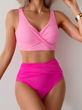 Women High Waisted Bikini Sets Solid Pleated 2 Piece Swimsuits Sexy Beach Sets with Removable Pads