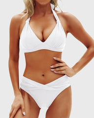 Women Two Piece Bathing Suits Push Up Bikini Set Halter Swimsuit Vintage Swimwear