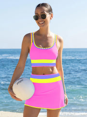 Women Tummy Control 3 Piece Swimsuit with Skirt High Waisted Bikini