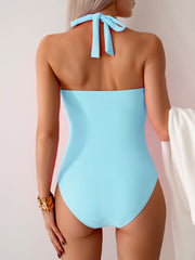 Women One Piece Swimsuit V Neck Halter Swimwear Twist Front Ruched Tummy Control Bathing Suit