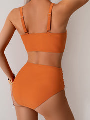 Women High Waisted Bikini Sets Twist Front Two Piece Swimsuit Ruched Tummy Control Bathing Suits