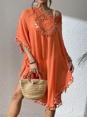 Women Swimsuit Coverup Crochet Chiffon Tassel Cover Ups Dress Summer Swimwear Beach Lace Pullover Bathing Suit