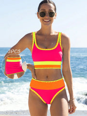 Women Tummy Control 3 Piece Swimsuit with Skirt High Waisted Bikini