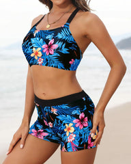 Women 3 Piece Scoop Neck Criss Cross Tankini Swimsuits