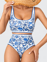 Women Bikini Sets Floral Print Whip Stitch 2 Piece Swimsuits High Waisted Scoop Bathing Suits