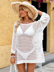 Women Crochet Swimsuit Cover Ups Sexy Mesh Hollow Out Bikini Cover Up Summer Beach Swimwear