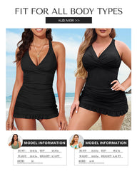 Women Deep V Cross Back Ruched One Piece Swimdress Tummy Control Bathing Suits