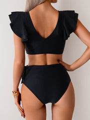 Women High Waisted Bathing Suits Tummy Control Two Piece Swimsuits Ruffle Bikini Sets Criss Cross Ruched Swimwear