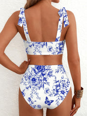 Women Tie Shoulder Bikini Sets 2 Piece Striped Swimsuits High Waisted Bathing Suits