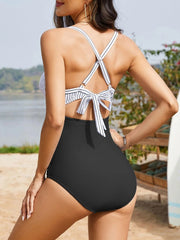 Women One Piece Swimsuits Tummy Control Cutout High Waisted Bathing Suit Wrap Tie Back