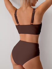 Women High Waisted Bikini Sets Solid Pleated 2 Piece Swimsuits Sexy Beach Sets with Removable Pads