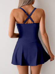 Women Twisted Ruched Swim Dress Slit Strap Tankini Swimsuit
