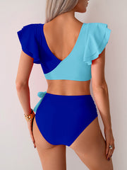 Women High Waisted Bathing Suits Tummy Control Two Piece Swimsuits Ruffle Bikini Sets Criss Cross Ruched Swimwear