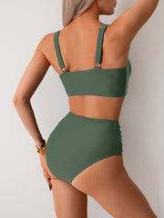 Women High Waisted Bikini Sets Twist Front Two Piece Swimsuit Ruched Tummy Control Bathing Suits