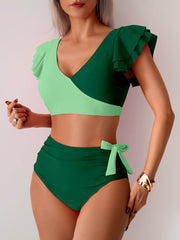 Women High Waisted Bathing Suits Tummy Control Two Piece Swimsuits Ruffle Bikini Sets Criss Cross Ruched Swimwear