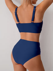 Women High Waisted Bikini Sets Solid Pleated 2 Piece Swimsuits Sexy Beach Sets with Removable Pads