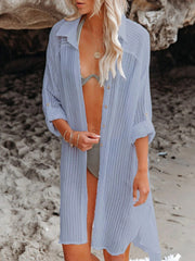 Women Black Solid Color Tie Sun Proof Belt Sexy V Neck Cover Up