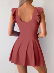 Women One Piece Swim Dress Tummy Control Swimsuit Slimming Ruffle Side Tie Kont Swimdress Bathing Suit
