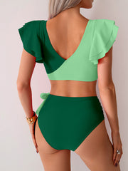 Women High Waisted Bathing Suits Tummy Control Two Piece Swimsuits Ruffle Bikini Sets Criss Cross Ruched Swimwear