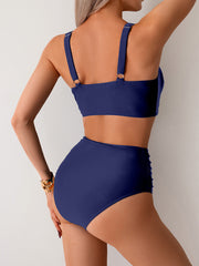 Women High Waisted Bikini Sets Twist Front Two Piece Swimsuit Ruched Tummy Control Bathing Suits