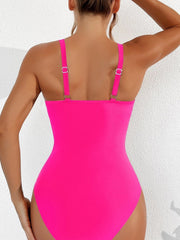 Women Plus Size One Piece Swimsuit V Neck Mesh Sheer Tummy Control Bathing Suit