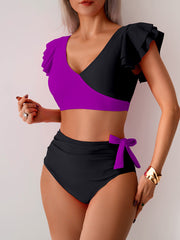 Women High Waisted Bathing Suits Tummy Control Two Piece Swimsuits Ruffle Bikini Sets Criss Cross Ruched Swimwear