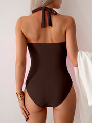 Women One Piece Swimsuit V Neck Halter Swimwear Twist Front Ruched Tummy Control Bathing Suit