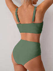 Women High Waisted Bikini Sets Solid Pleated 2 Piece Swimsuits Sexy Beach Sets with Removable Pads