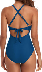 Women One Piece Swimsuits Tummy Control Cutout High Waisted Bathing Suit Wrap Tie Back