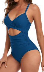 Women One Piece Swimsuits Tummy Control Cutout High Waisted Bathing Suit Wrap Tie Back