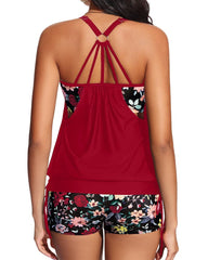 Women Tankini Swimsuits Two Piece Tummy Control Bathing Suit with Shorts