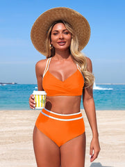 Women High Waisted Bikini Sets Tummy Control 2 Piece Swimsuits Color Block Bathing Suits for Beach Pool Cruise
