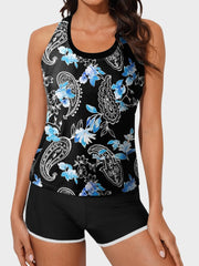Women Athletic 3 Piece Tankini Swimsuits with Shorts Swim Tank Tops