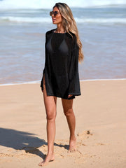Women Beach Swimsuit Cover Up Sparkle Lightweight Sheer Sexy Crochet Mesh Long Sleeve One Piece Vacation Outfits