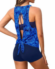 Women 3 Piece Scoop Neck Criss Cross Tankini Swimsuits