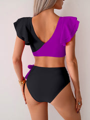 Women High Waisted Bathing Suits Tummy Control Two Piece Swimsuits Ruffle Bikini Sets Criss Cross Ruched Swimwear