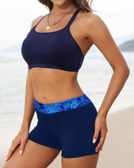 Women 3 Piece Scoop Neck Criss Cross Tankini Swimsuits